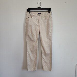 Ladies Petite SZ 2P NYDJ Beige Polka-Dot Ankle Pants